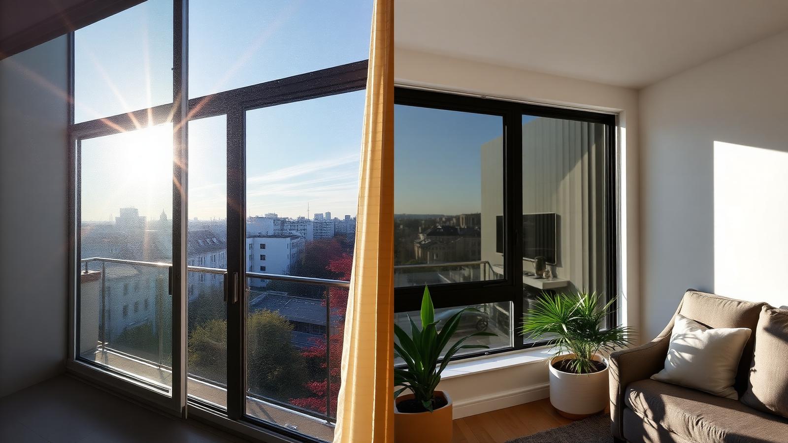Comparação antes e depois: janela com e sem Insulfilm em apartamento de Copacabana